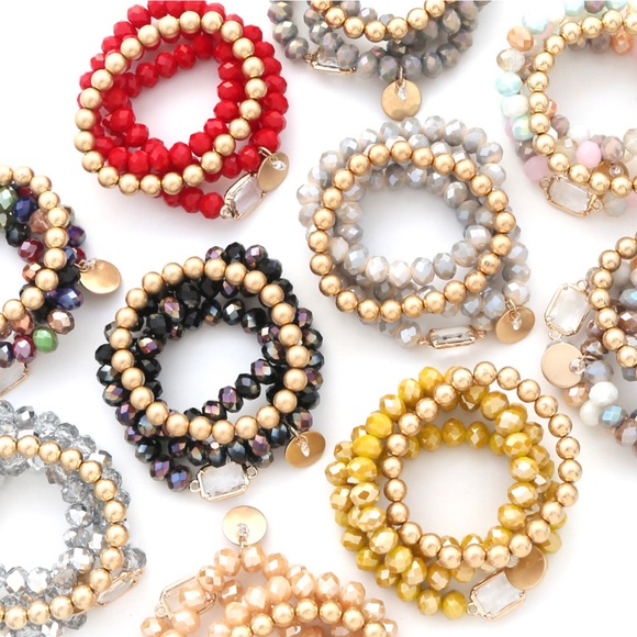 SILVER & GOLD METAL DISC BALL BEAD BRACELET SET - Picture 3 of 3